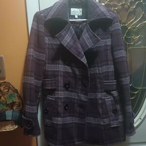 Tahari Purple Plaid Pea Coat